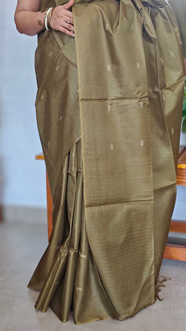 Olive Green Semi Tussar Silk Saree - TF51