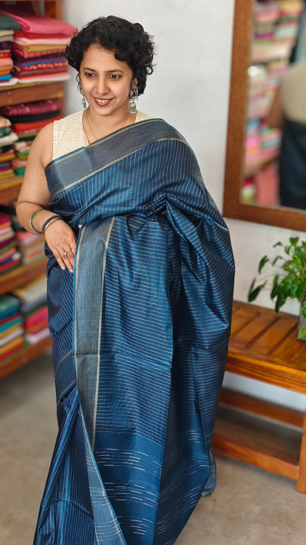 Classic Blue Semi Tussar Silk Saree - TF51 - 3