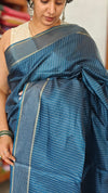 Classic Blue Semi Tussar Silk Saree - TF51 - 3