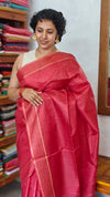 Red Semi Tussar Silk Saree - TF51