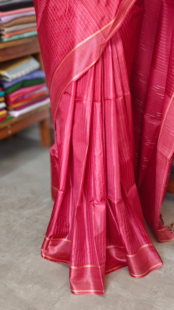 Red Semi Tussar Silk Saree - TF51