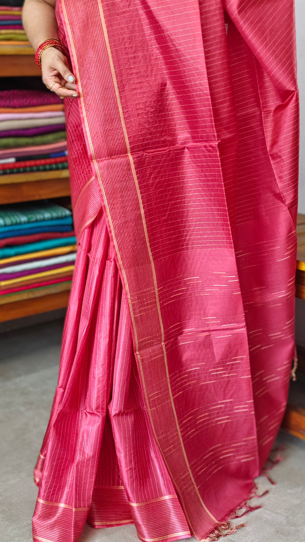Red Semi Tussar Silk Saree - TF51