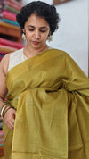 Mustard Green Semi Tussar Silk Saree - TF51