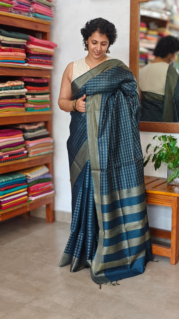 Classic Blue Semi Tussar Silk Saree - TF51 - 4