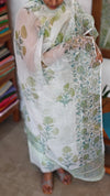 Off White Block Printed Cotton Suit with Kota Doria Dupatta