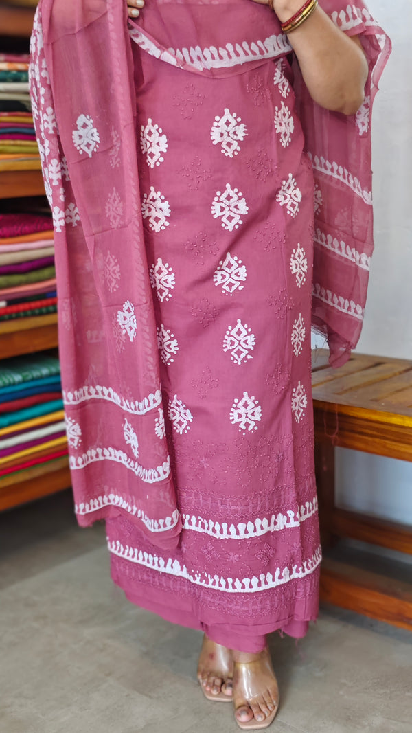 Mauve Block printed Cotton Suit