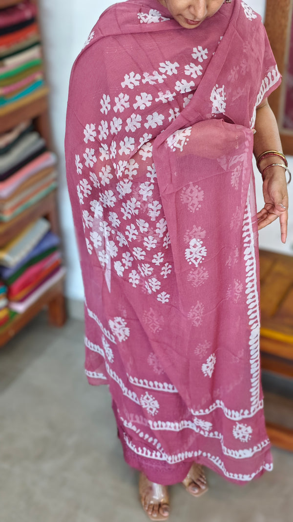 Mauve Block printed Cotton Suit