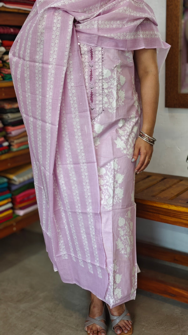 Lavender Cotton Printed Suit