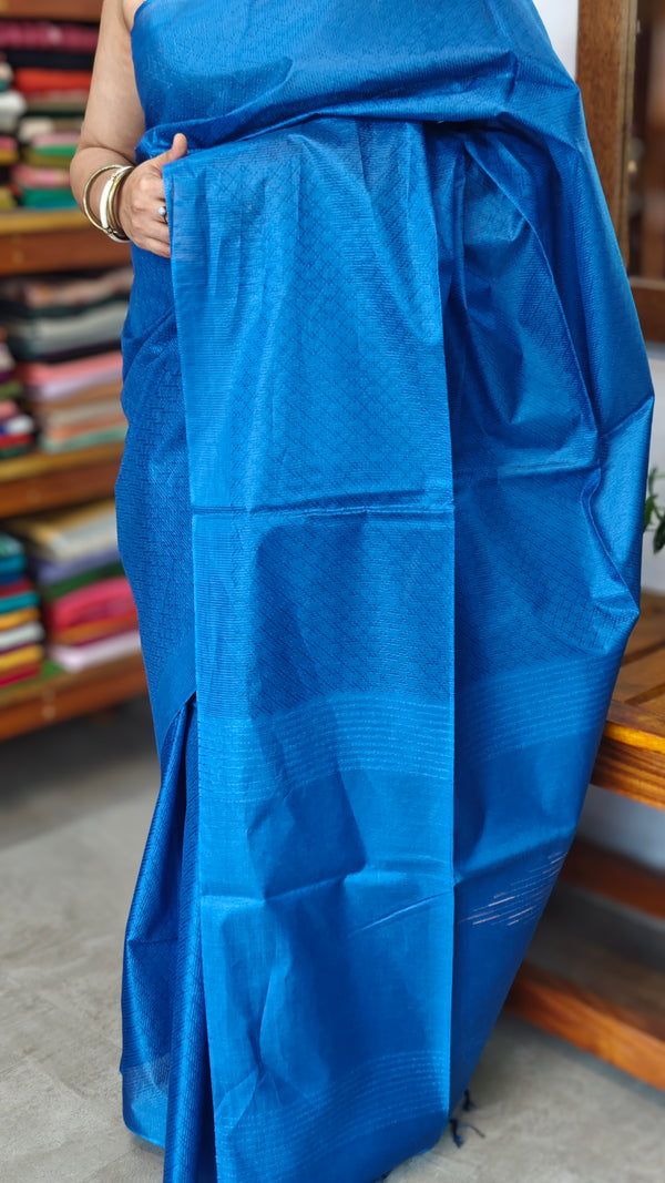 Ocean Blue Semi Tussar Silk Saree - TF51