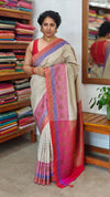 Cream and Pink Banarsi saree