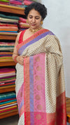 Cream and Pink Banarsi saree