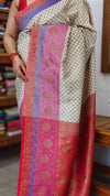 Cream and Pink Banarsi saree