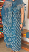 Classic Blue Block Printed Kota Doria Suit - GD331