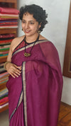 Wine Kota Silk Saree with Navy Blue Borders - KTS3