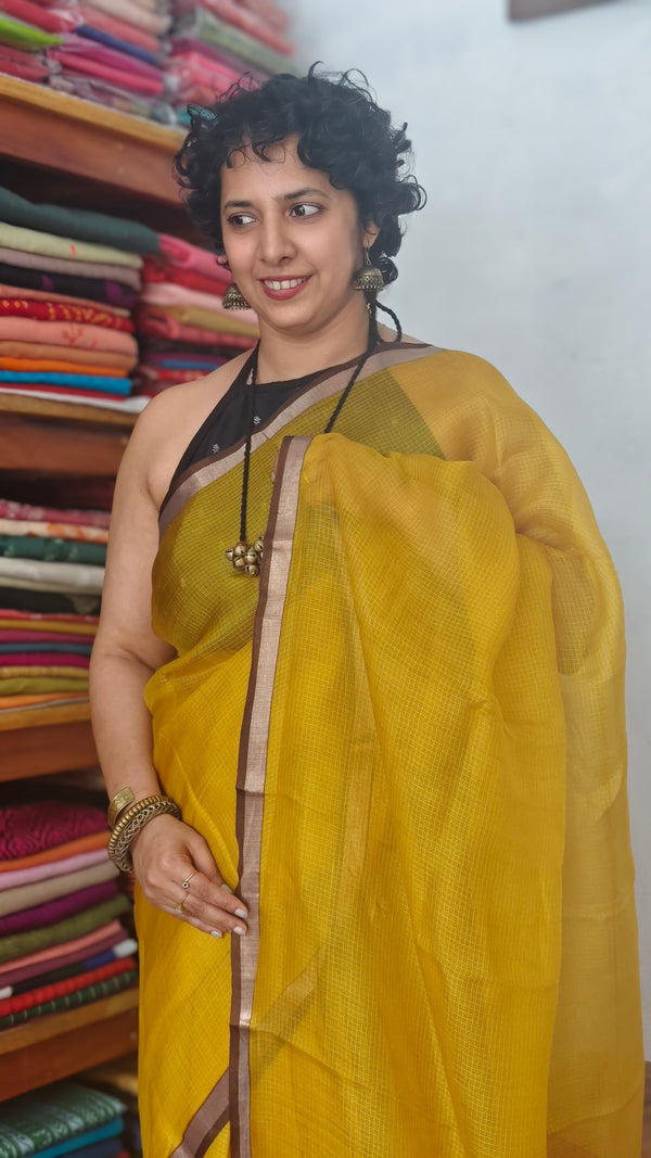 Mustard with Dark Brown Kota Silk Saree - KTS3
