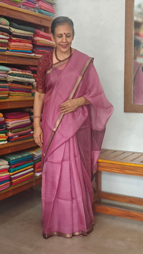 Lilac with Wine Kota Silk Saree - KTS3