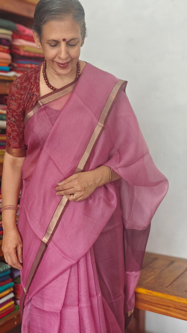 Lilac with Wine Kota Silk Saree - KTS3