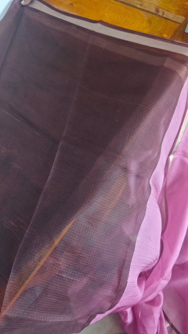 Lilac with Wine Kota Silk Saree - KTS3