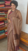 Dark Beige with Wine Border Kota Silk Saree - KTS3 - A1M