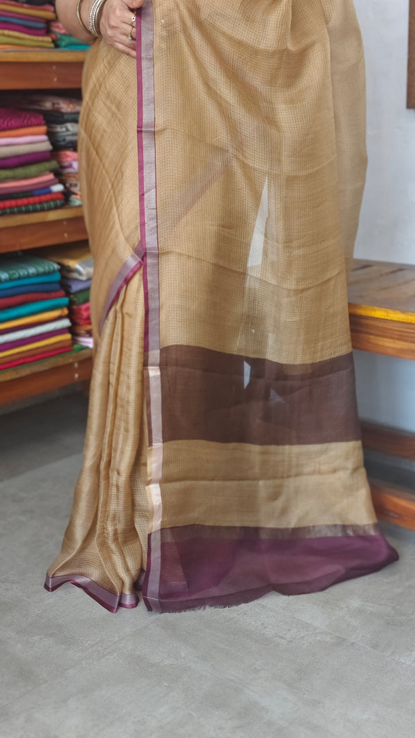 Brown Beige with Wine Border Kota Silk Saree - KTS3 - 107PR