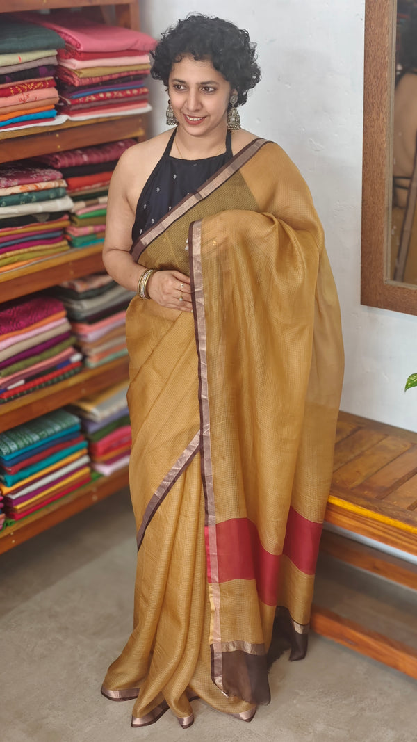 Brown Mustard Kota Silk Saree - KTS3 - TW9