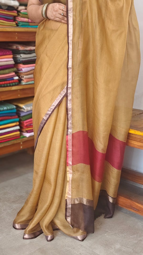 Brown Mustard Kota Silk Saree - KTS3 - TW9