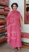 Pink Block Printed Kota Doria Suit - GD331
