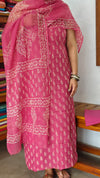 Pink Block Printed Kota Doria Suit - GD331