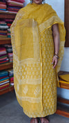 Mustard Yellow Block Printed Kota Doria Suit - GD331