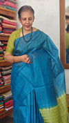 Blue and Green Tussar Silk Saree - 4D98