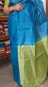 Blue and Green Tussar Silk Saree - 4D98