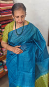 Blue and Green Tussar Silk Saree - 4D98