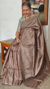 Chocolate Mauve Embroidered Tussar Silk Saree