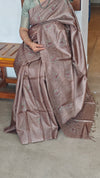 Chocolate Mauve Embroidered Tussar Silk Saree