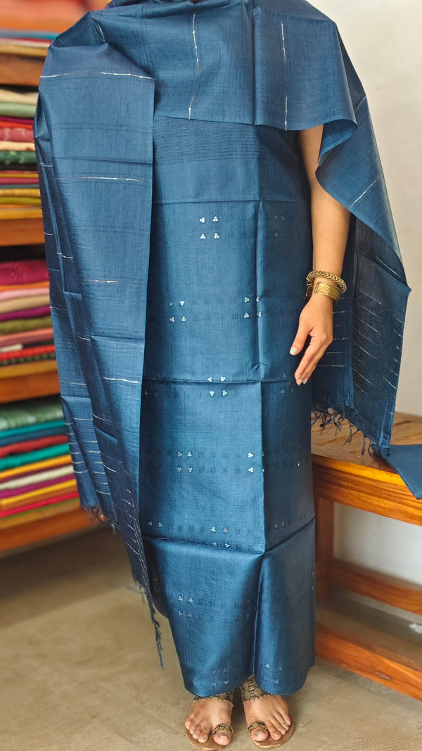 Classic Blue Tussar Silk Suit - PT18