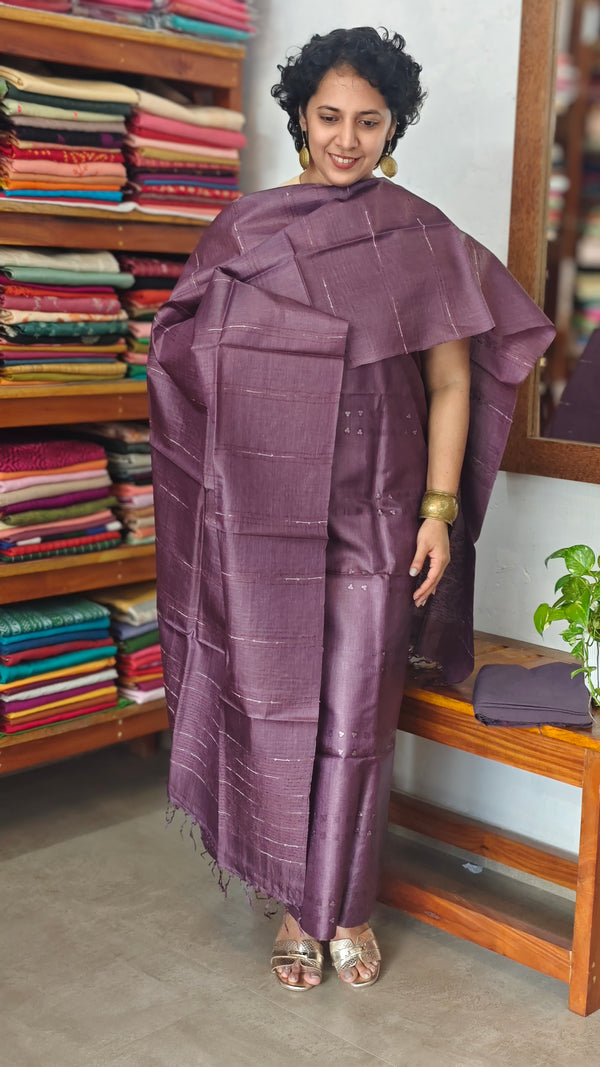 Plum Purple Tussar Silk Suit - PT18