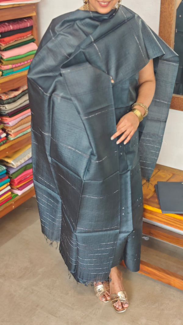 Dark Grey Tussar Silk Suit - PT18