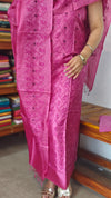 Dark Pink Embroidered Tussar Silk Suit - TBW4