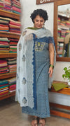 Blue Printed Cotton Suit with chiffon Dupatta
