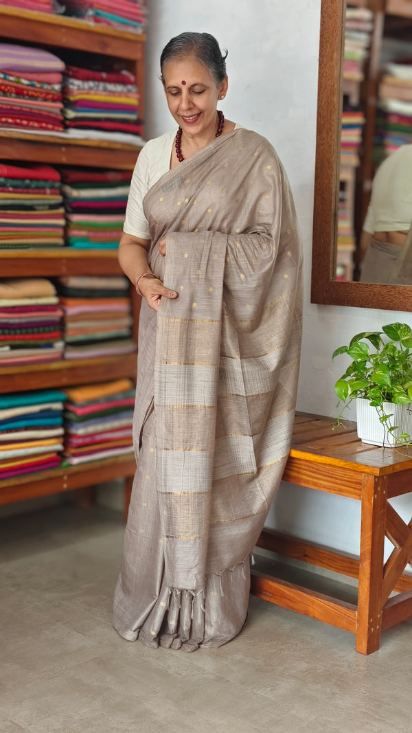 Greyish Beige Semi Silk Saree - GC42