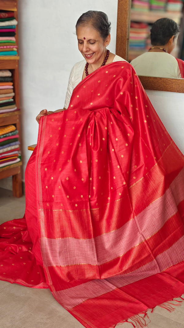 Chilli Red Semi Silk Saree - GC42