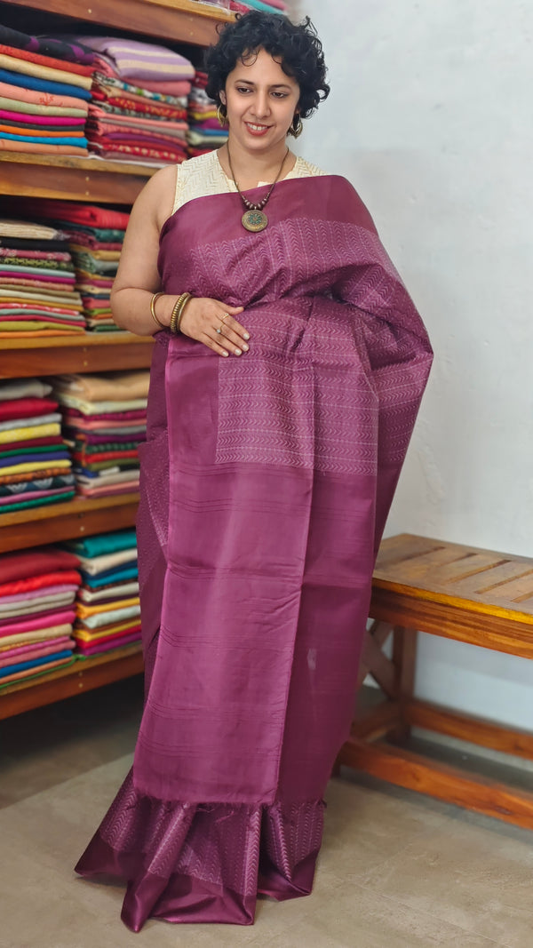 Wine Semi Tussar Silk Saree - 34NU