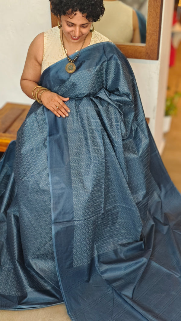 Blue Semi Tussar Silk Saree - 34NU - 1