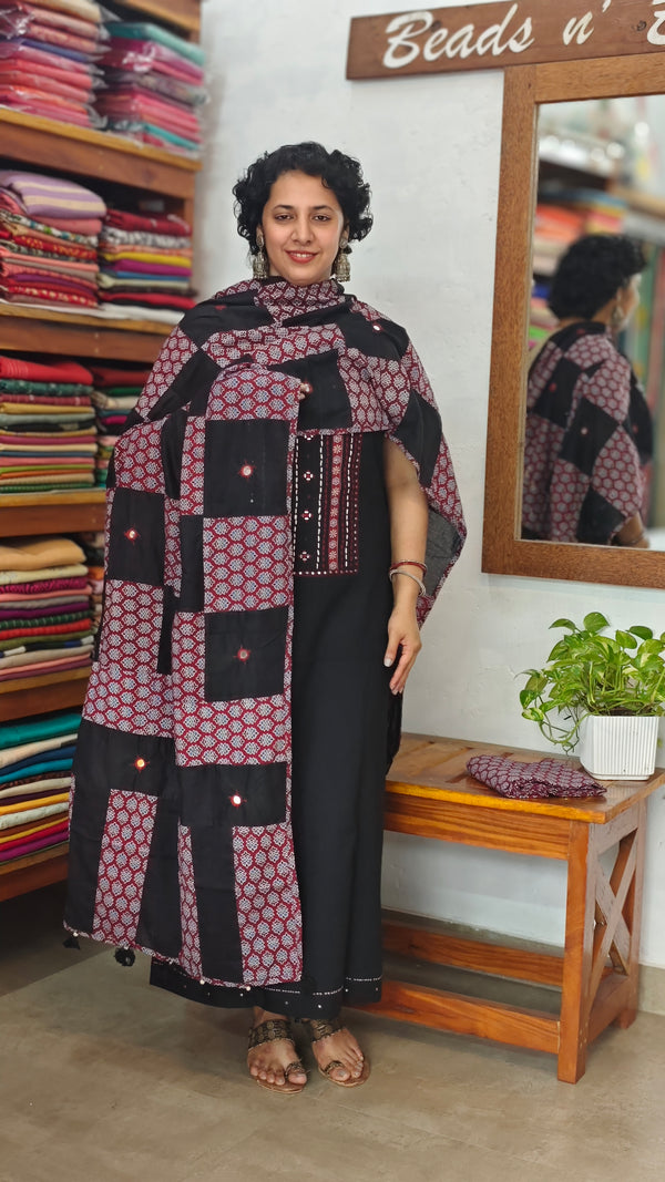Black Cotton Suit with Patch work Dupatta - XC33