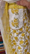 Yellow Floral Cotton Suit with Chiffon Dupatta - XC33