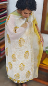 Yellow Floral Cotton Suit with Chiffon Dupatta - XC33