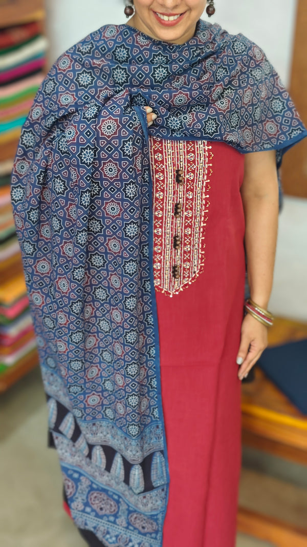 Red and Blue Cotton Suit - XC33