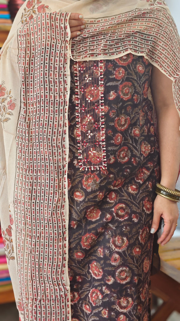 Black Ajrakh Printed Cotton Suit with Chiffon Dupatta - XC33