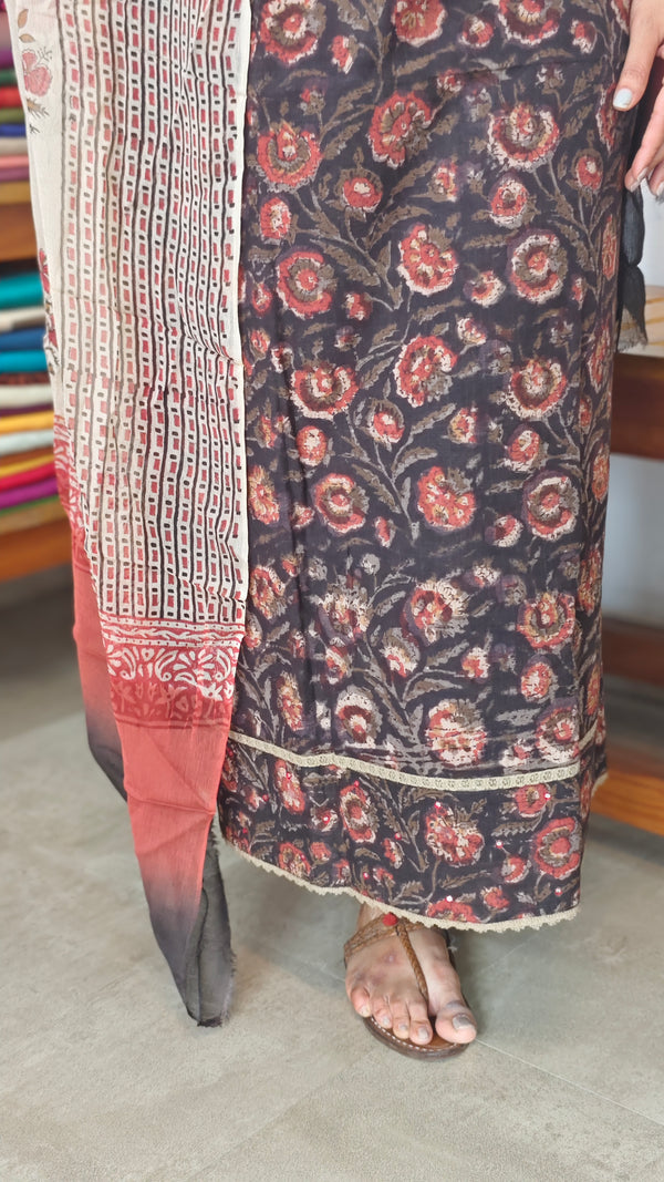 Black Ajrakh Printed Cotton Suit with Chiffon Dupatta - XC33