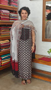 Black and white printed cotton suit with chiffon dupatta - XC33